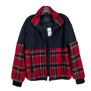 Sanctuary XL Plaid Hiker Jacket Jasper Plaid Red Black Zip